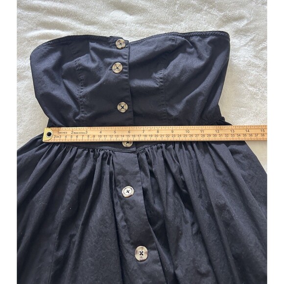 Free People Black Midi Dress Button Front Sweetheart Bodice Tie Back Fit & Flare - Picture 11 of 14